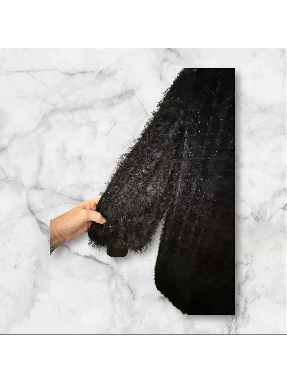 Sophie So & Colour House Black Textured Longline Coat with Pockets - Picture 9 of 12